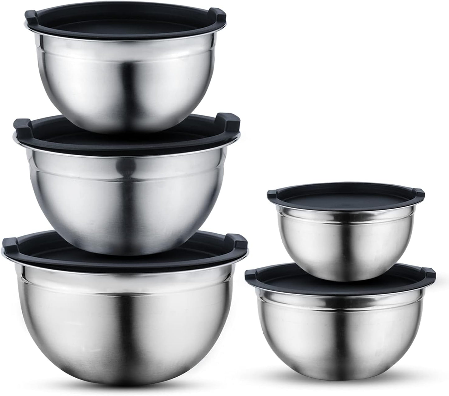 Vinod Cookware Stainless Steel Mixing Bowls with Lids - Heavy Duty Flat Bottom Stackable Mixing Bowl Set - Bowl for Meal Prep, Cooking, Mixing & Serve - Space Saving & Easy Clean - Set of 5