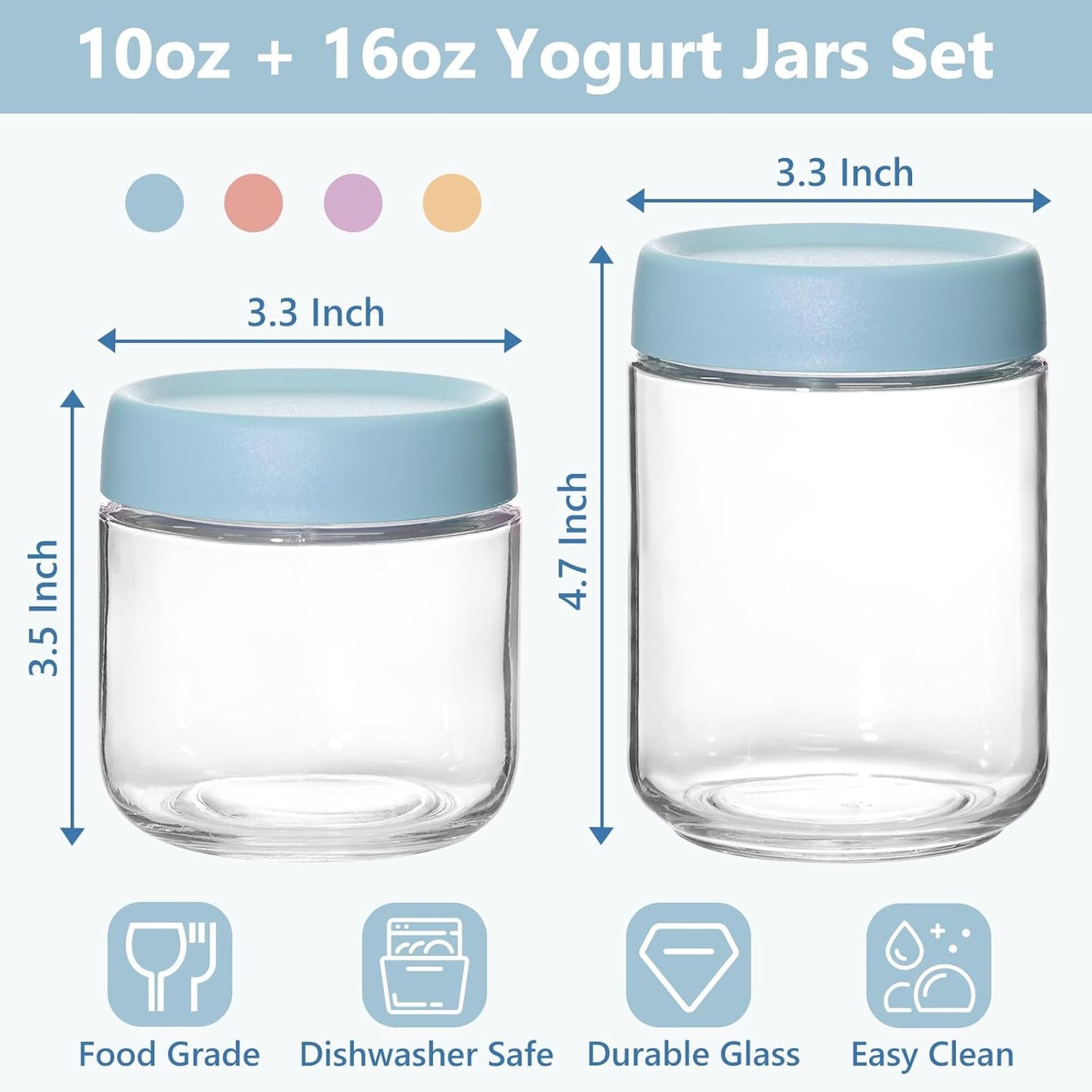 KEYWING 8 Pack Overnight Oats Containers With Lids, 16oz +10oz Wide Mouth Mason Jars with Airtight Lids, Meal Prep Containers Food Storage Glass Jars in Bulk for Snack Yogurt Parfait Spice Sugar