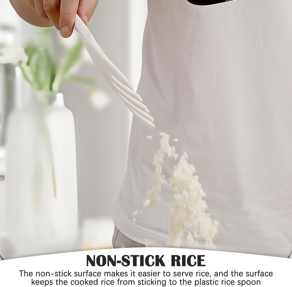 DOERDO 2Pcs Rice Paddle Plastic Non-Stick Rice Spoon Heat Resistant Scooper Spatula for Home Restaurant, White