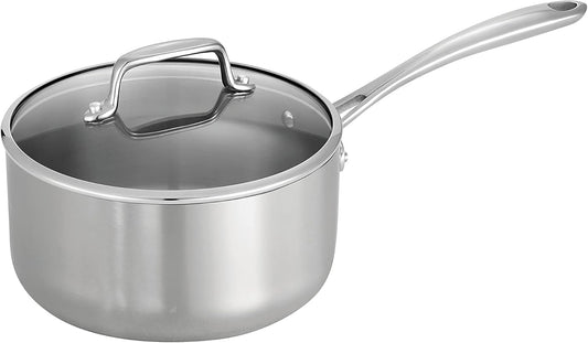 Tramontina Tri-Ply Clad Stainless Steel 3-Quart Sauce Pan with Glass Lid, Induction-Ready, Dishwasher-Safe, NSF-Certified