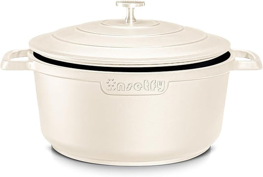 Large Dutch Oven Pot with Lid-7.5QT Cast Aluminum Oven Pot with Two Handles Lightweight for Bread Baking Braising and Roasting(Beige)