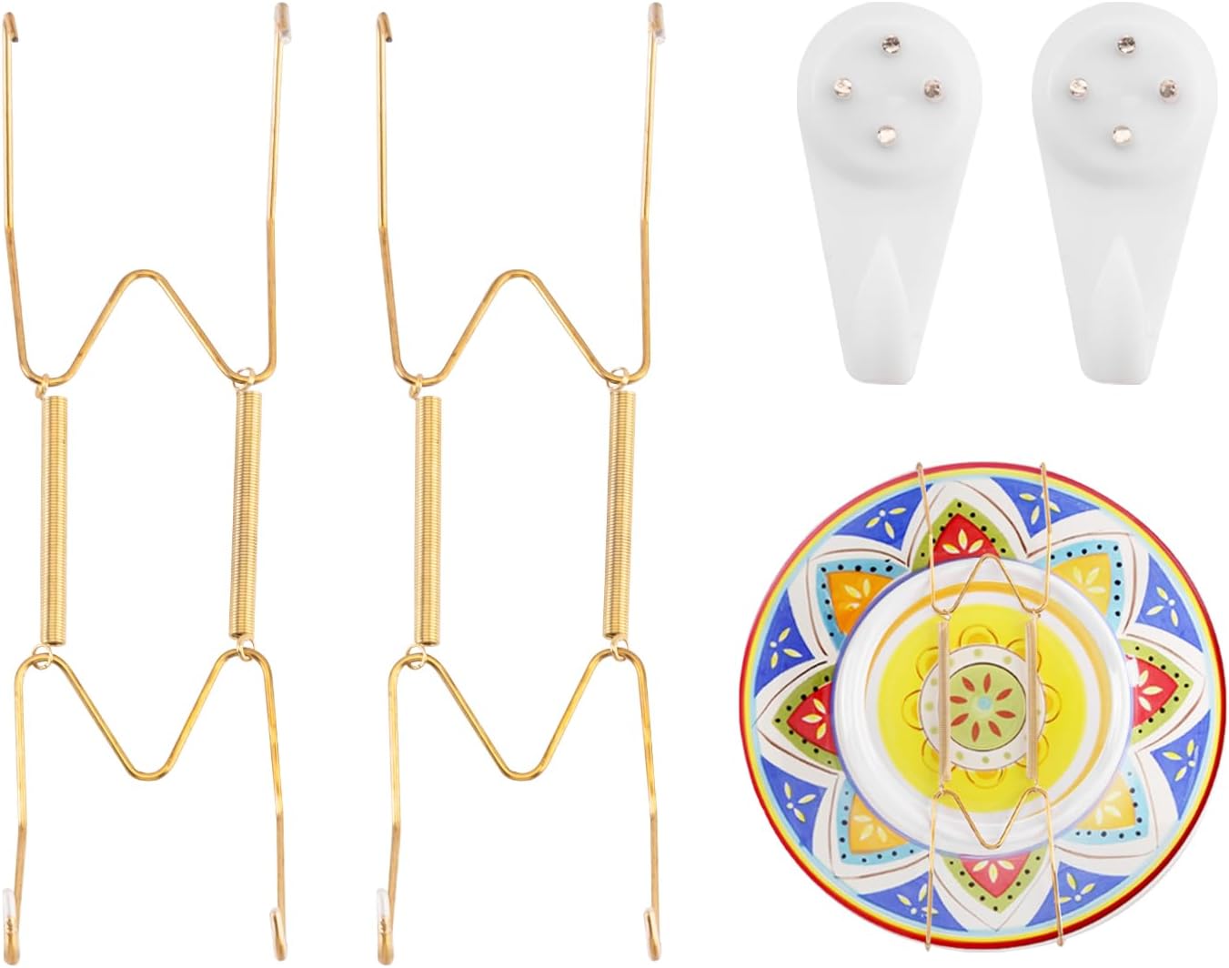2 Pack Plate Hangers for The Wall Suitable for 8-10 inch Small Decorative Plate, Invisible Stainless Steel Plate Hangers for Display with Wall Hooks, for Plates/Platter/Dish/Picture(Gold)
