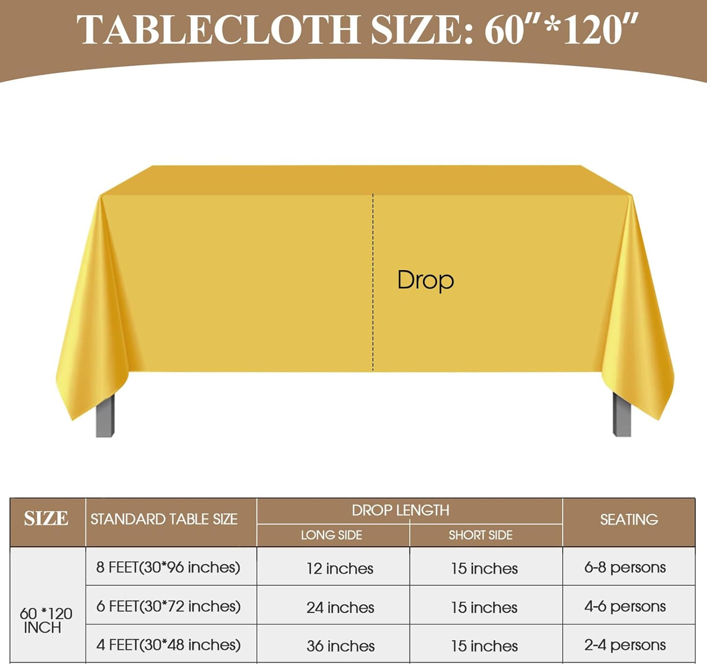 Rectangle Tablecloths 60x120 Inch 6 Pack Yellow Tablecloth Washable Decorative Linen Polyester Table Cloths for Dining Table Banquets Buffet Parties and Wedding