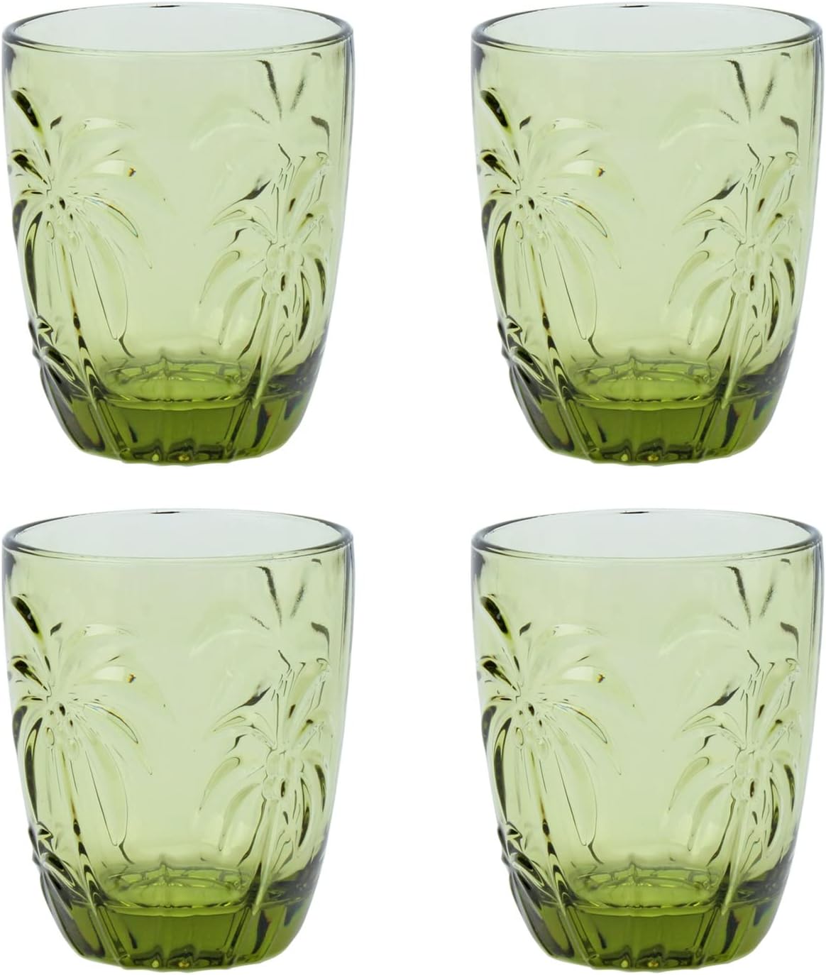 M&N HOME Green Christmas Tumblers, Colored Whiskey Glasses, Set of 4 Colorful Drinking Glasses, 9 Oz Coconut Cups, Glass Cups for Water and Juice, Holiday Glasses Drinkware - GREEN SET