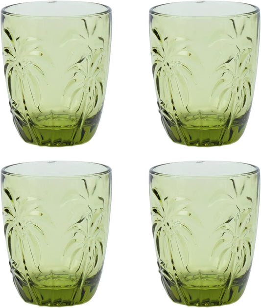 M&N HOME Green Christmas Tumblers, Colored Whiskey Glasses, Set of 4 Colorful Drinking Glasses, 9 Oz Coconut Cups, Glass Cups for Water and Juice, Holiday Glasses Drinkware - GREEN SET
