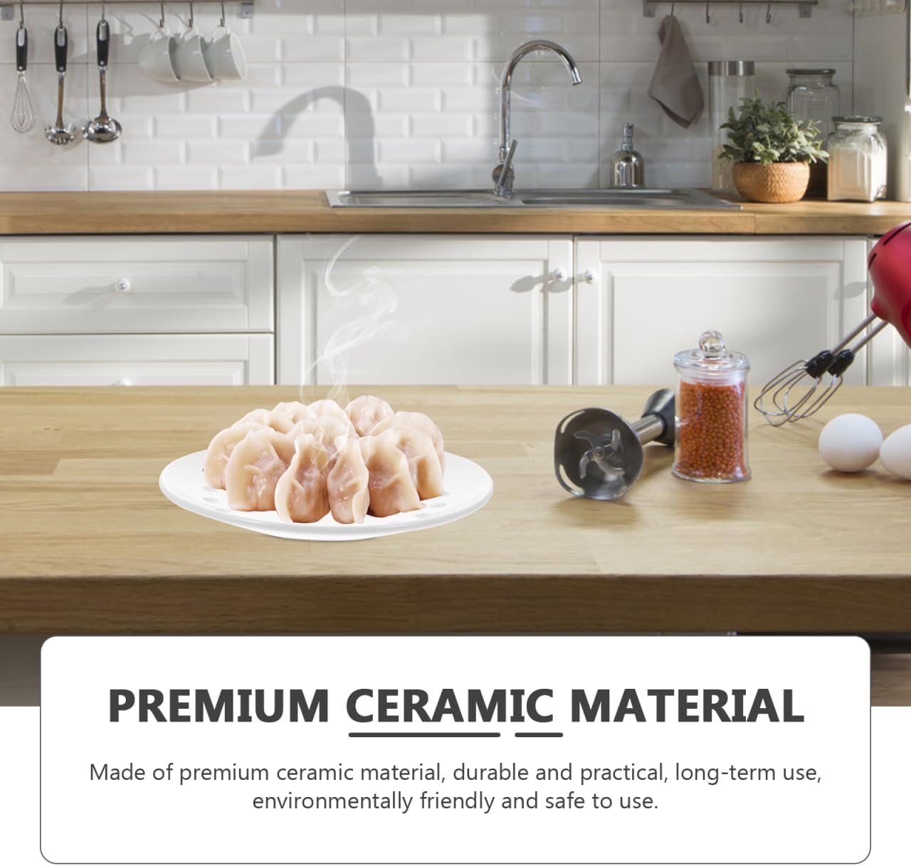 Cabilock Ceramic Steaming Plate 7.87 Inch White Steamer Tray for Dumplings Fish and Kitchen Cooking Essential
