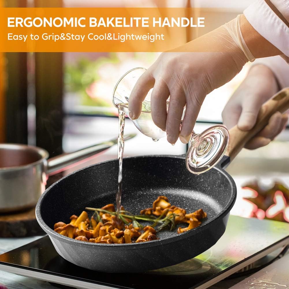 Non Stick Frying Pan Set - Stone Skillet Set, Kitchen Omelette Pans, Induction Chef' Pan Grainte Cookware Set, Nonstick Frying Pans with Lid(8inch&9.5inch&11inch)