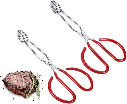 Food Tongs, Feeyei Heavy Duty Stainless Steel Kitchen Tongs for Cooking, Barbecue, Serving Scissors Tongs 10 Inches 2 packs (Red)