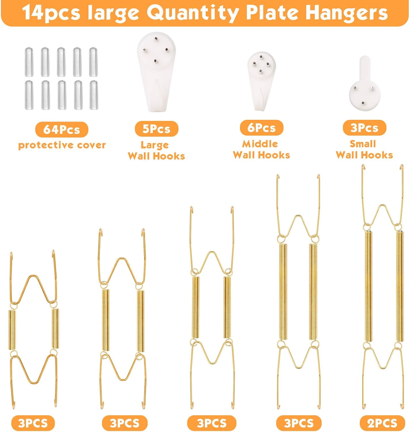 14 pcs Plate Hangers for The Wall, 4/6/8/10/12 Inch Invisible Decorative Wall Plate Hangers, Stainless Steel Plates Walls Hanger for Display Various Sizes with Hooks for Decorative