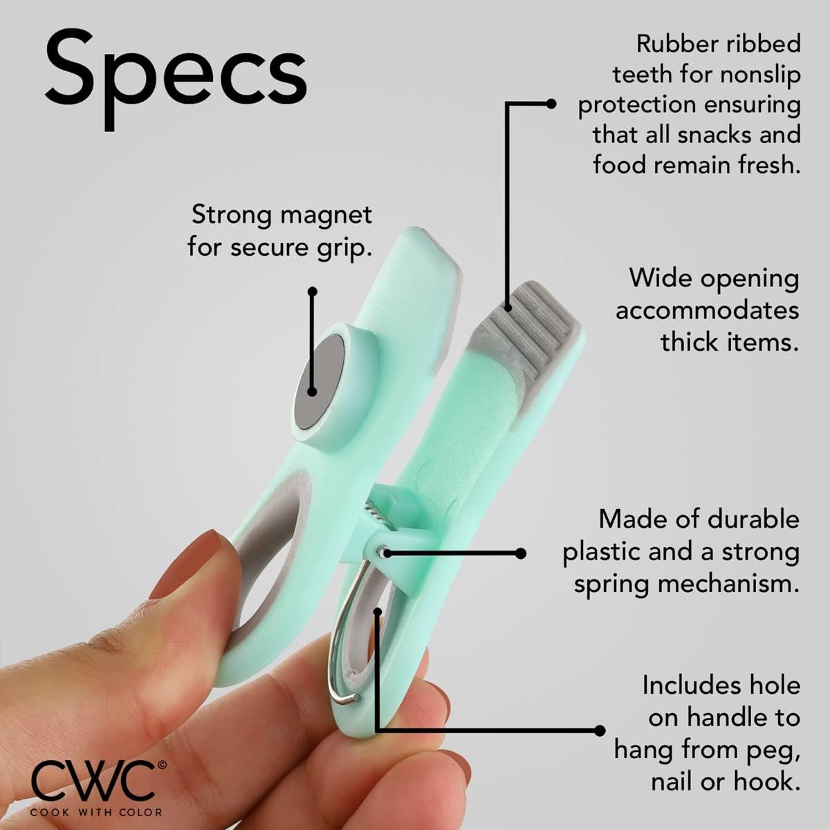 COOK WITH COLOR Bag Clips with Magnet- Food Clips, Chip Clips, Bag Clips for Food Storage with Airtight Seal Grip for Bread Bags, Snack Bags and Food Bags (Blue Ombre, Pack of 10)