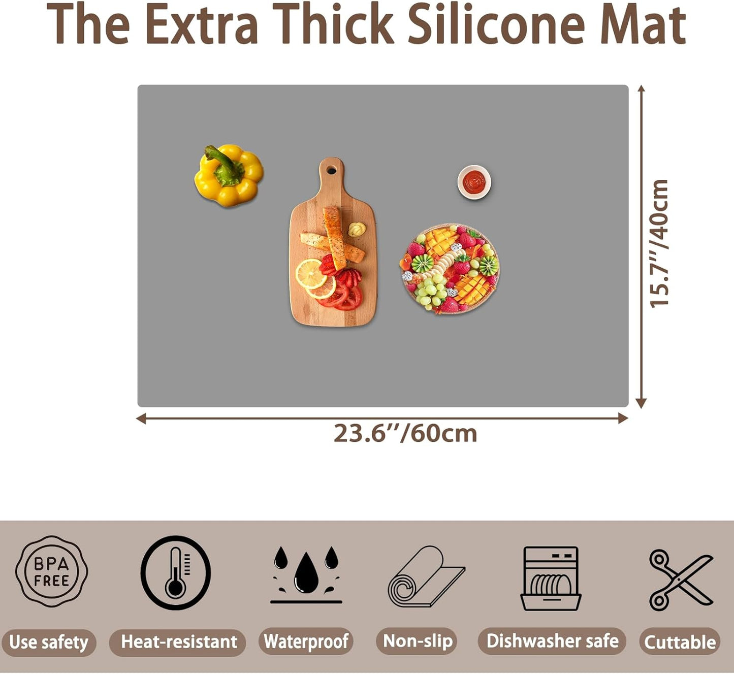 Silicone Mats for Kitchen Counter, 23.6'' x 15.7'' Non-Slip Countertop Protector Mat, Waterproof Kitchen Counter Mat, Heat Resistant Baking Mat(Black)