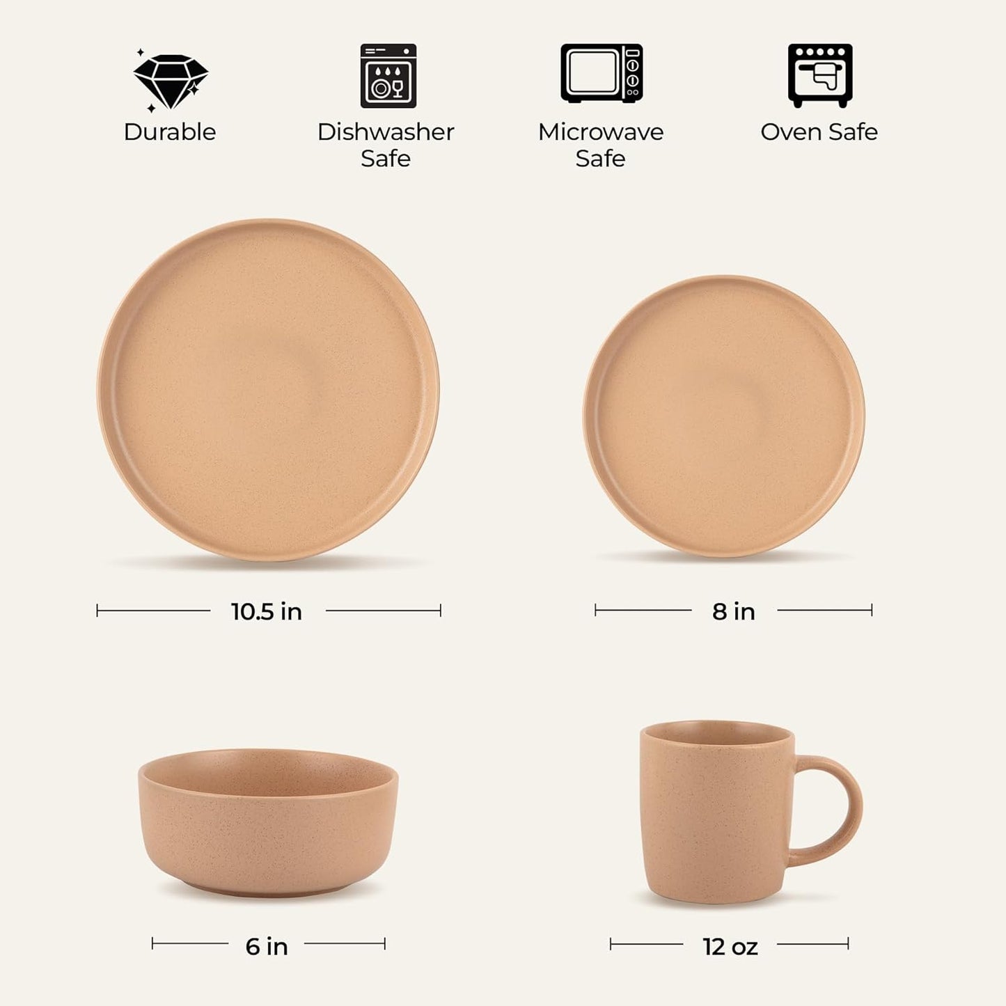 Zulay Kitchen Terra Stoneware 32-Piece Dinnerware Set, Artisanal Ceramic Plates and Bowls Set Crafted at 2300℉ - Service for 8, Terracotta Clay