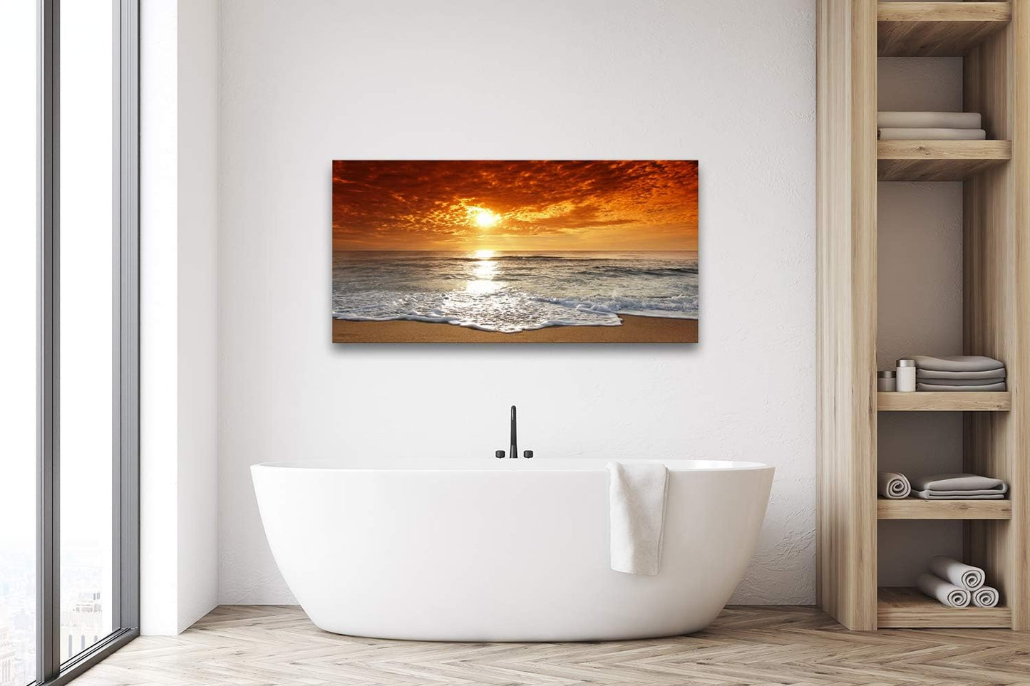 Muolunna S04650 Canvas Prints Wall Art Sunset Ocean Beach Pictures Photo Paintings for Living Room Bedroom Home Decorations Stretched and Framed Ready to Hang Seascape Waves Artwork 20x40inch
