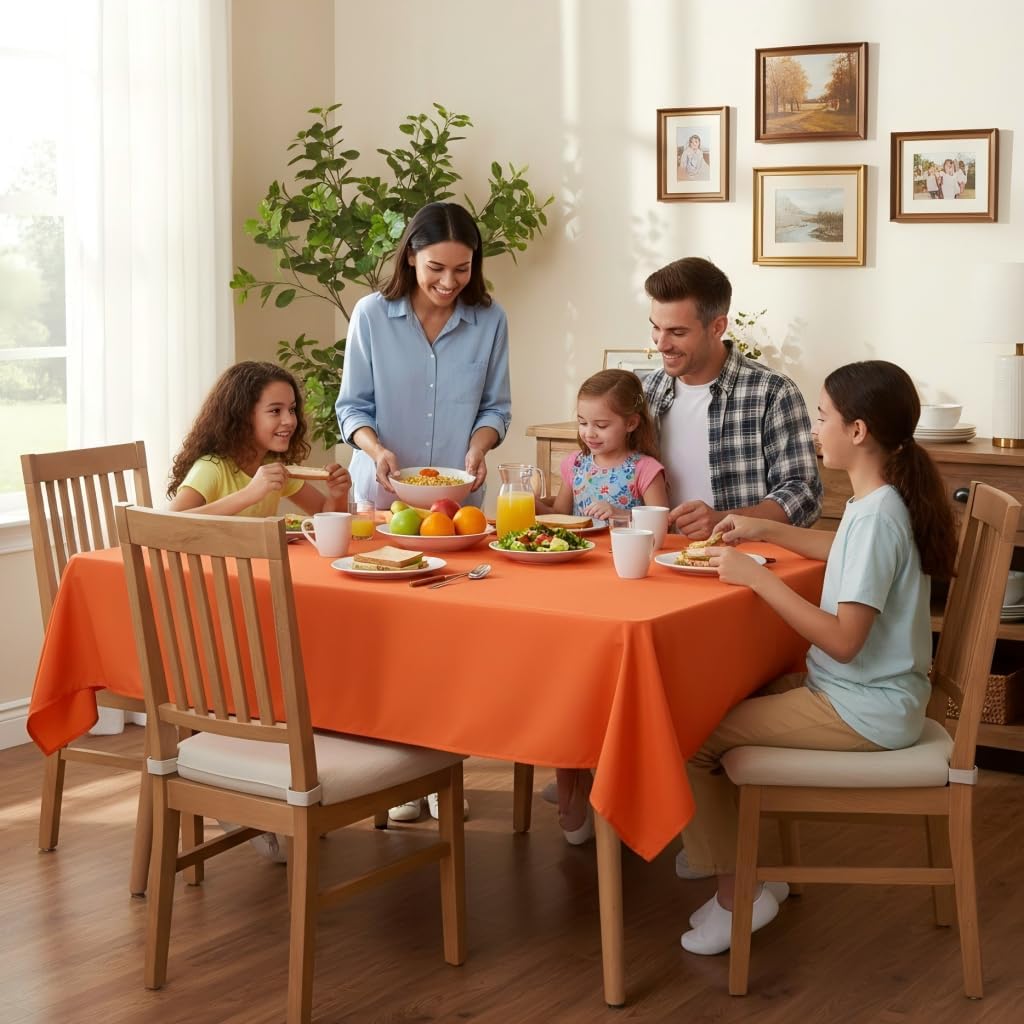 sancua Rectangle Tablecloth - 54 x 78 Inch - Stain and Wrinkle Resistant Washable Polyester Table Cloth, Decorative Fabric Table Cover for Dining Tables, Buffet Parties and Camping, Orange