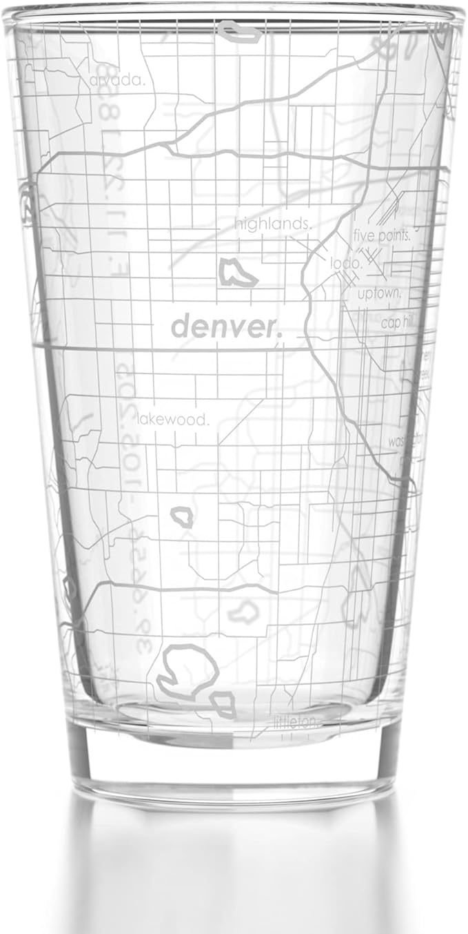 Well Told Engraved Denver Colorado Map Pint Glass, Etched Beer Gift (16 oz, Clear) City Map Pint, Custom City Glassware, Gifts For Beer Lovers