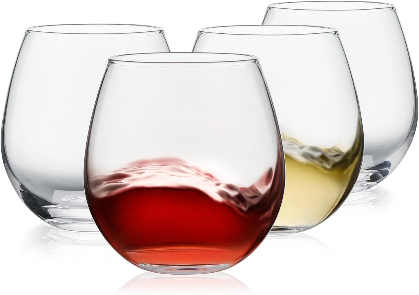 Stemless Wine Glasses Set of 4, 15oz Red & White Wine Glasses for Daily Use, Wedding, Birthdays, Housewarming Gift, Hosting, Home Bar, Evening Party(Clear)