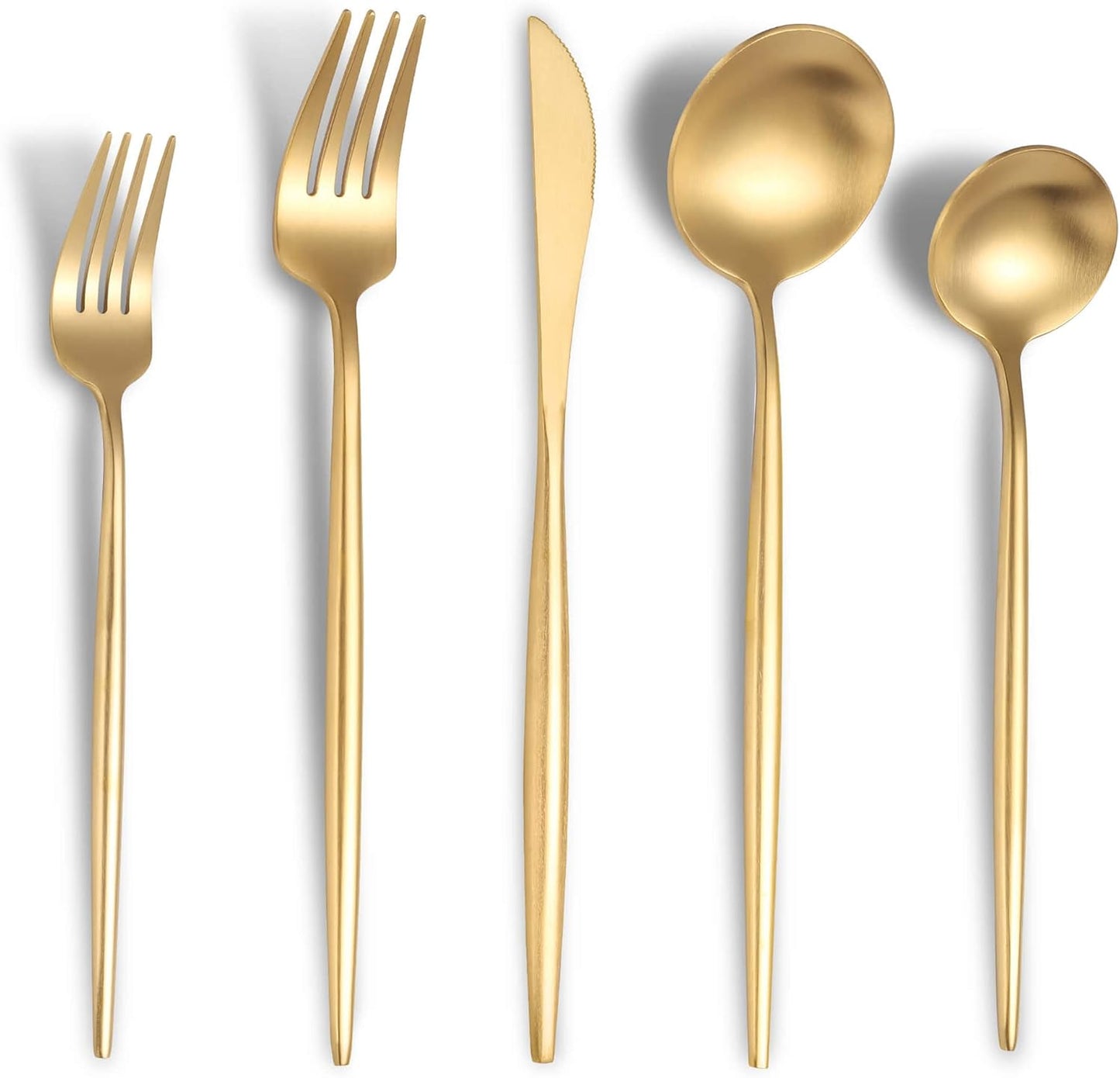 Lemeya Matte Gold Silverware Set for 6,Modern Stainless Steel Brushed Cutlery Set,30-Pieces Heavy Duty Flatware Set,Knives Spoons and Forks Set Utensils Set,Satin Finish,Dishwasher Safe