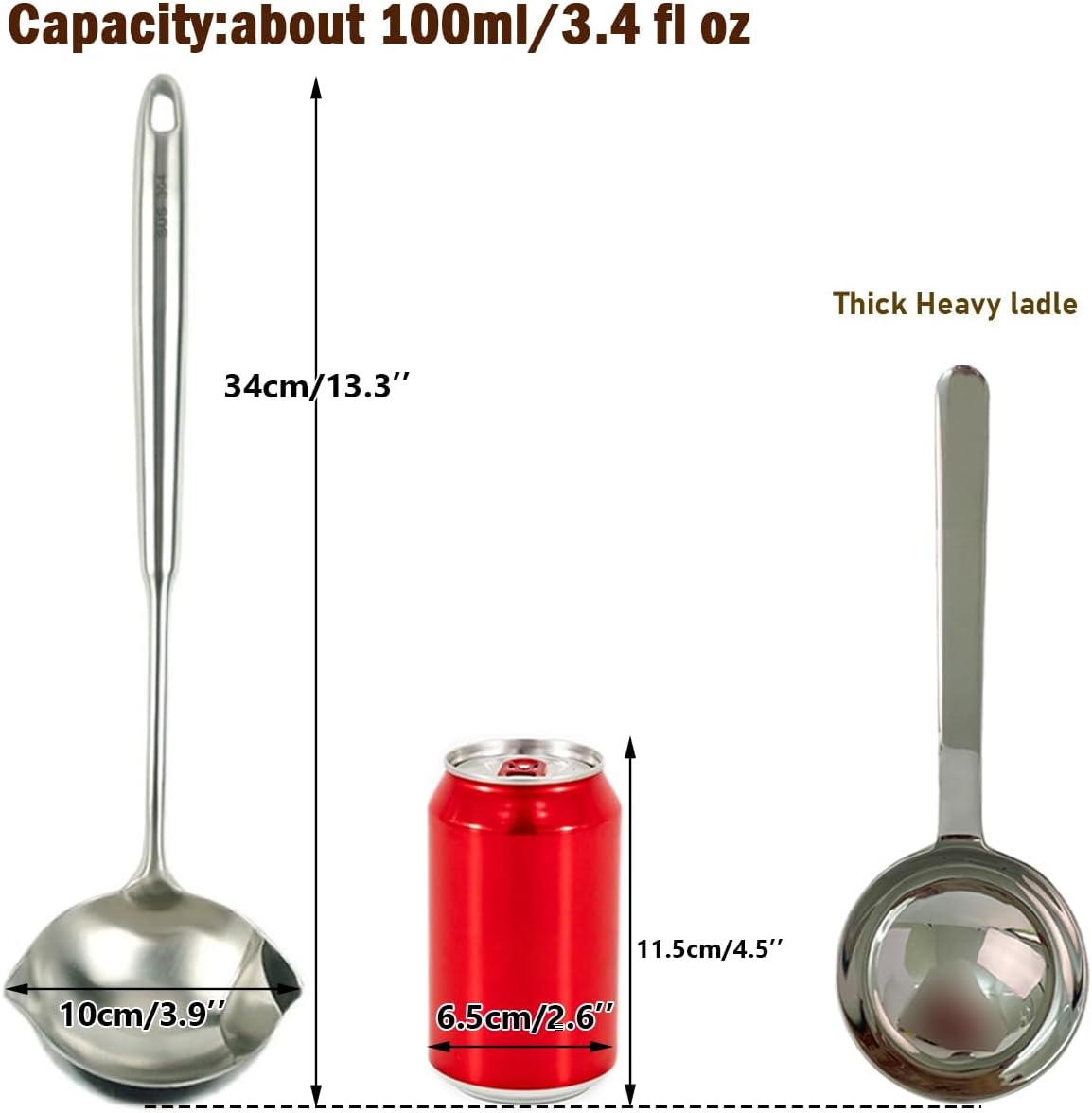 Thick Heavy Large ladle,18/10 Stainless Steel Scoop spoon for flour,soybeans,stews,and other liquid dishes 10 inch 1Pack