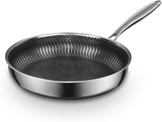 Stainless Steel Pan, Nonstick Frying Pan, 11.6inch PFOA-Free, Stay-Cool Handle Easily Cleaned Induction Cooktops are Suitable, Compatible with All Cooktops