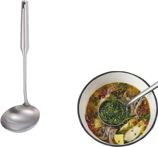 Soup Ladle Stainless Steel Scoop Spoon 304 Stainless Steel，13.8" Large Durable Metal Ladel，Cooking Spoon for Kitchen,Large Spoons and Ladles,Asian Soup Spoon