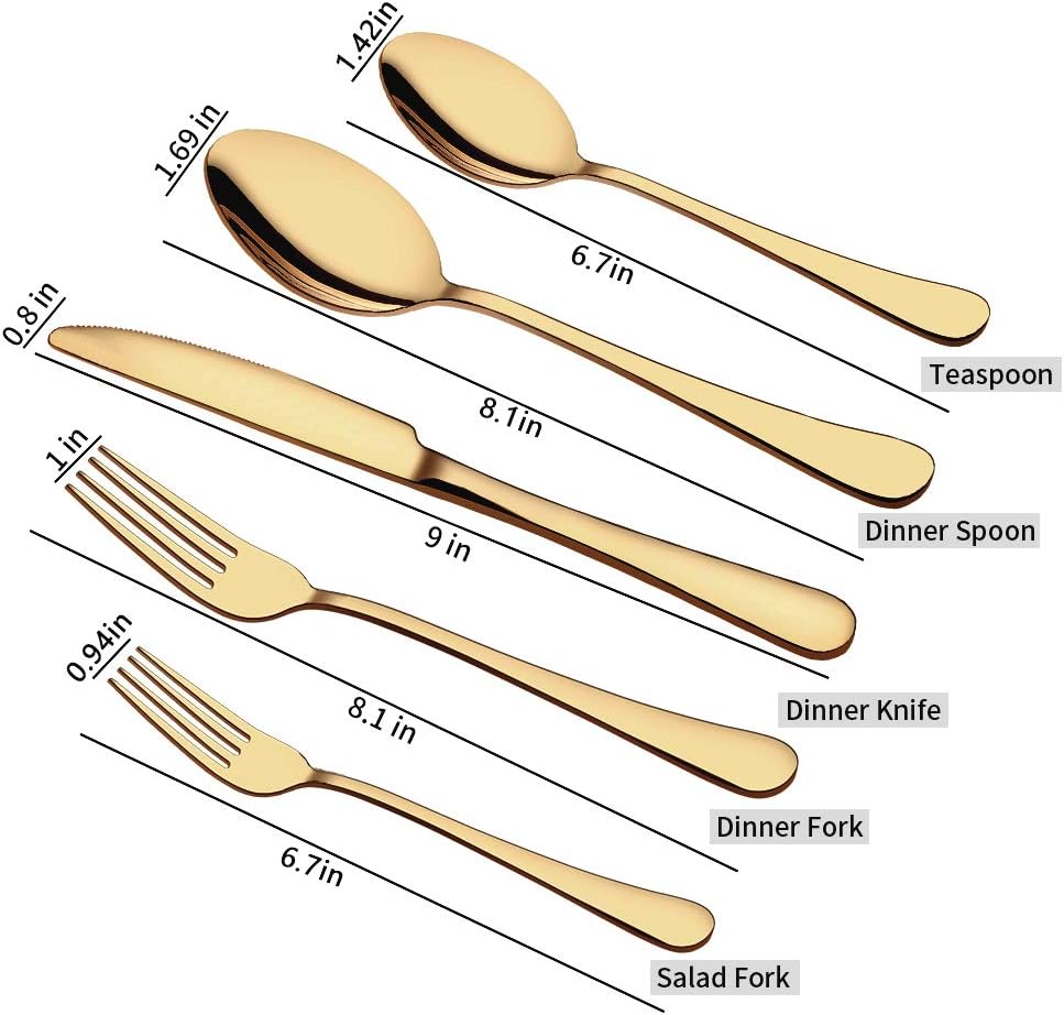 Aisoso Gold Silverware Set for 8, 40-Piece Gold Flatware Set Stainless Steel Cutlery Kitchen Utensil Set Mirror Polished