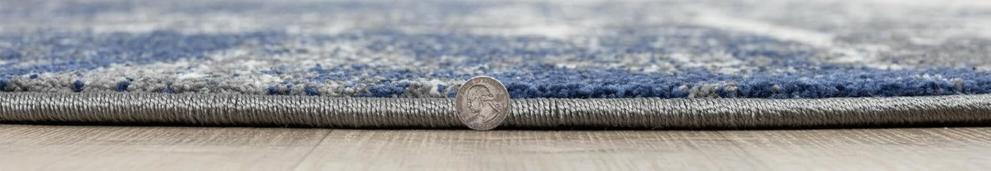 Keen Home Design Area Rugs - 8ft Round Non-Shedding, Abstract Rugs for Kitchen, Living Room, Bedroom, Dining Room, Entryway - Size: 7'10" Round, Navy/Grey/White