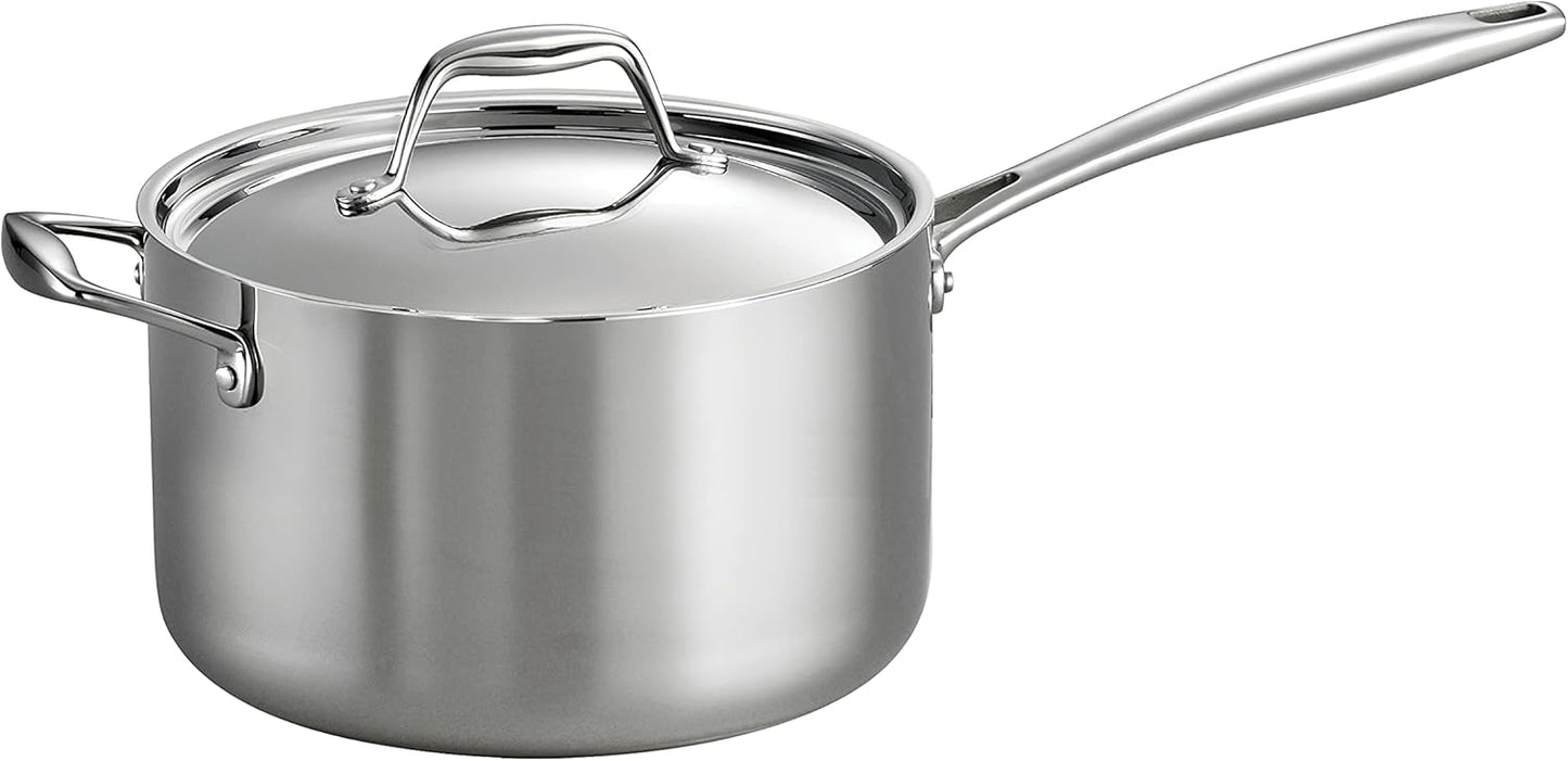 Tramontina Signature Tri-Ply Clad Stainless Steel 4-Quart Sauce Pan with Lid, Induction-Ready, Dishwasher-Safe, NSF-Certified, Made in Brazil