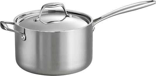 Tramontina Signature Tri-Ply Clad Stainless Steel 4-Quart Sauce Pan with Lid, Induction-Ready, Dishwasher-Safe, NSF-Certified, Made in Brazil