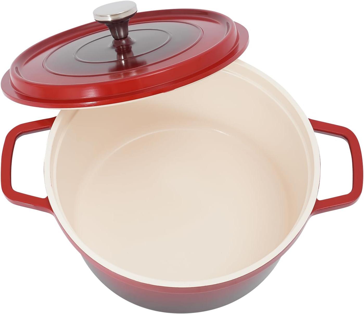 4L Stew Pot with Lid Modern Round Dutch Oven Pot with Lid Ceramic Stew Pot Casserole Dish with Dual Handles for Home Restaurant Kitchen (Red)