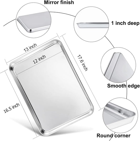 TeamFar Baking Sheet, 17.6’’ x 13’’ x 1’’ Stainless Steel Large Cookie Sheet Baking Tray Pan for Oven, Non-Toxic & Healthy, Rust Free & Heavy Duty, Mirror Finish & Dishwasher Safe