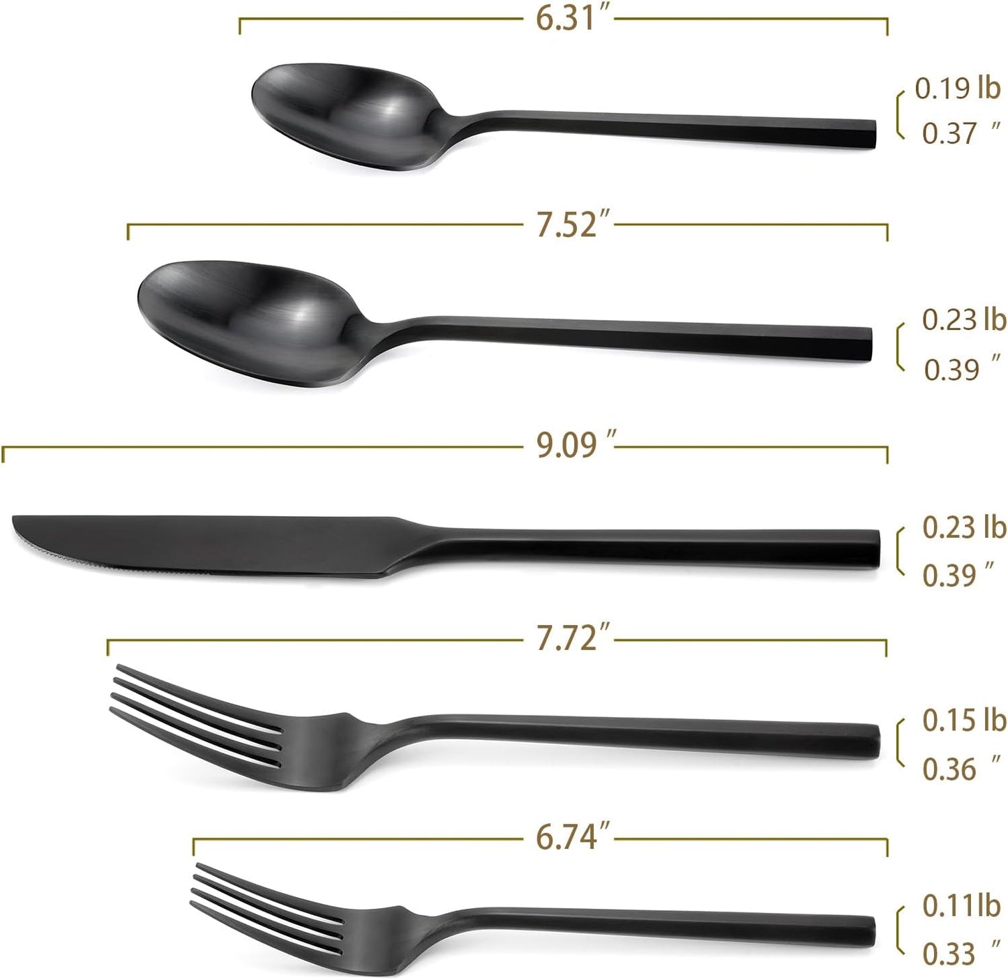 DEACORY Silverware Set Flatware Set Matte Black Cutlery Set Brushed Finished Hexagon Handle Heavy Stainless Steel 40 Pieces Dishwasher Safe Service for 8
