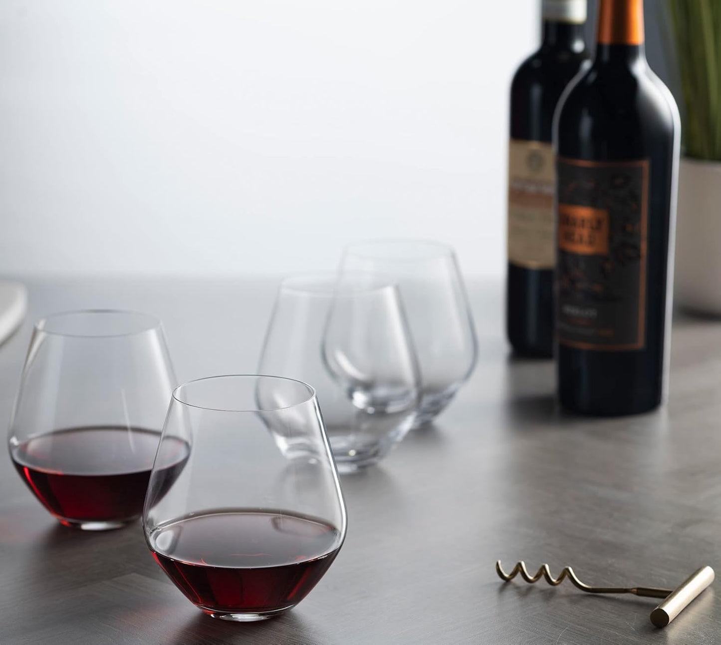 Godinger Wine Glasses, Stemless Red Wine Glasses, Wine Drinking Glasses, Stemless Wine Glass - 17oz, Set of 4 - Made in Europe