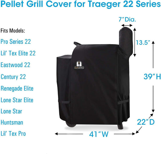 SUPJOYES Grill Cover for Traeger Pro 22 Series Wood Pellet Grill, Heavy Duty Waterproof BBQ Accessories for Traeger 22 Series, Outdoor Full Length Smoker Cover
