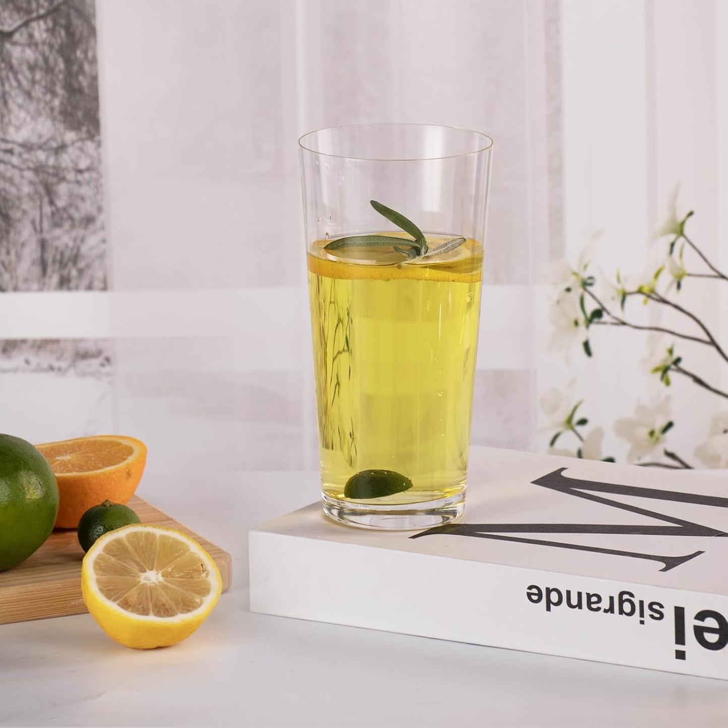 KAMMAK Drinking Glasses Set of 2, 17oz Crystal Water Glasses, Everyday Tall Glass Cups, Highball Glass for Cocktail, Juice, Mojito, Iced Tea, Kitchen and Bar Glassware Gifts,Collins Glasses