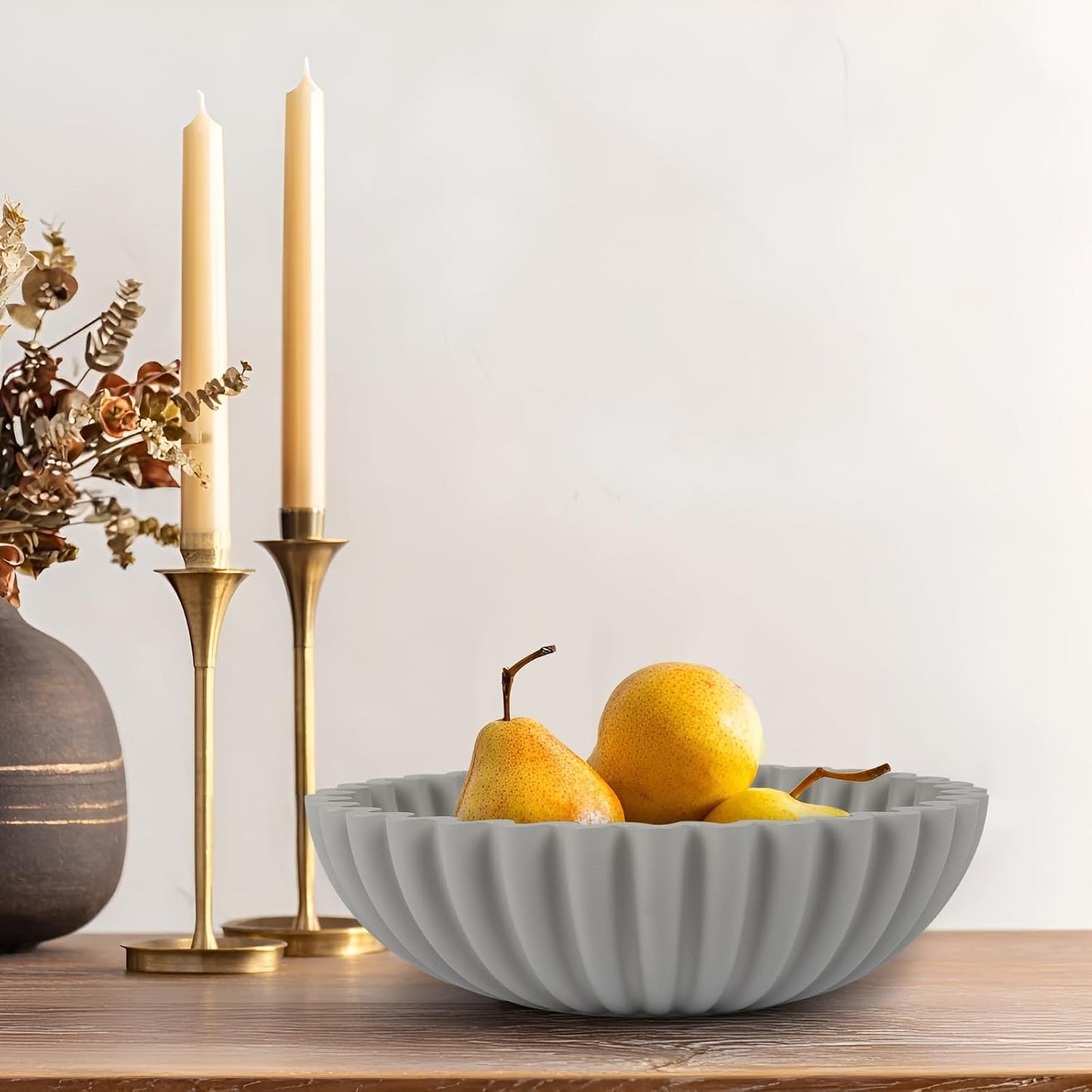 Large Decorative Bowl for Home Decor - Centerpiece for Coffee Table,Dining Table,Kitchen, Entryway Key bowl & Fruit Bowl Display - Modern Concrete Stone Design (Gray)