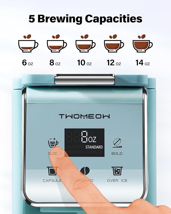 K Cup Coffee Maker With Bold Setting, Single Serve Hot & Iced Coffee Maker for K-Cup and Grounds, 52oz Removable Water Tank, 6 to14oz Brew Sizes, Pod Coffee Machine With Reusable Filter, Blue