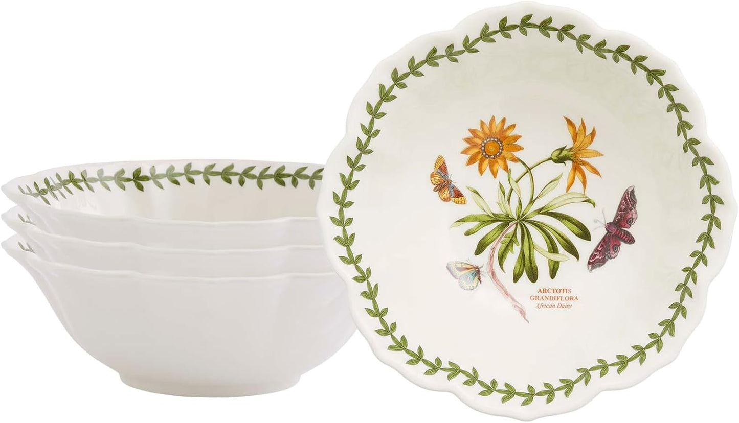 Portmeirion Botanic Garden Lotus Blossom Bowl, Set of 4 - African Daisy Floral Design - 6" Porcelain Dishes for Breakfast, Snacks, Sides or Desserts - Microwave, Oven, Freezer & Dishwasher Safe