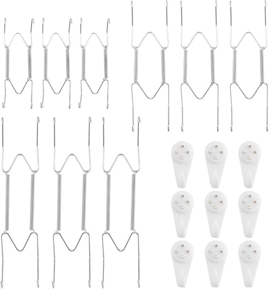 9 Pack 6/8/10 Inch Decorative Plate Medium Plate Hangers for The Wall, Invisible Stainless Steel Wall Hangers for Display with Hooks, for Platter/Dish/Picture(Silver)