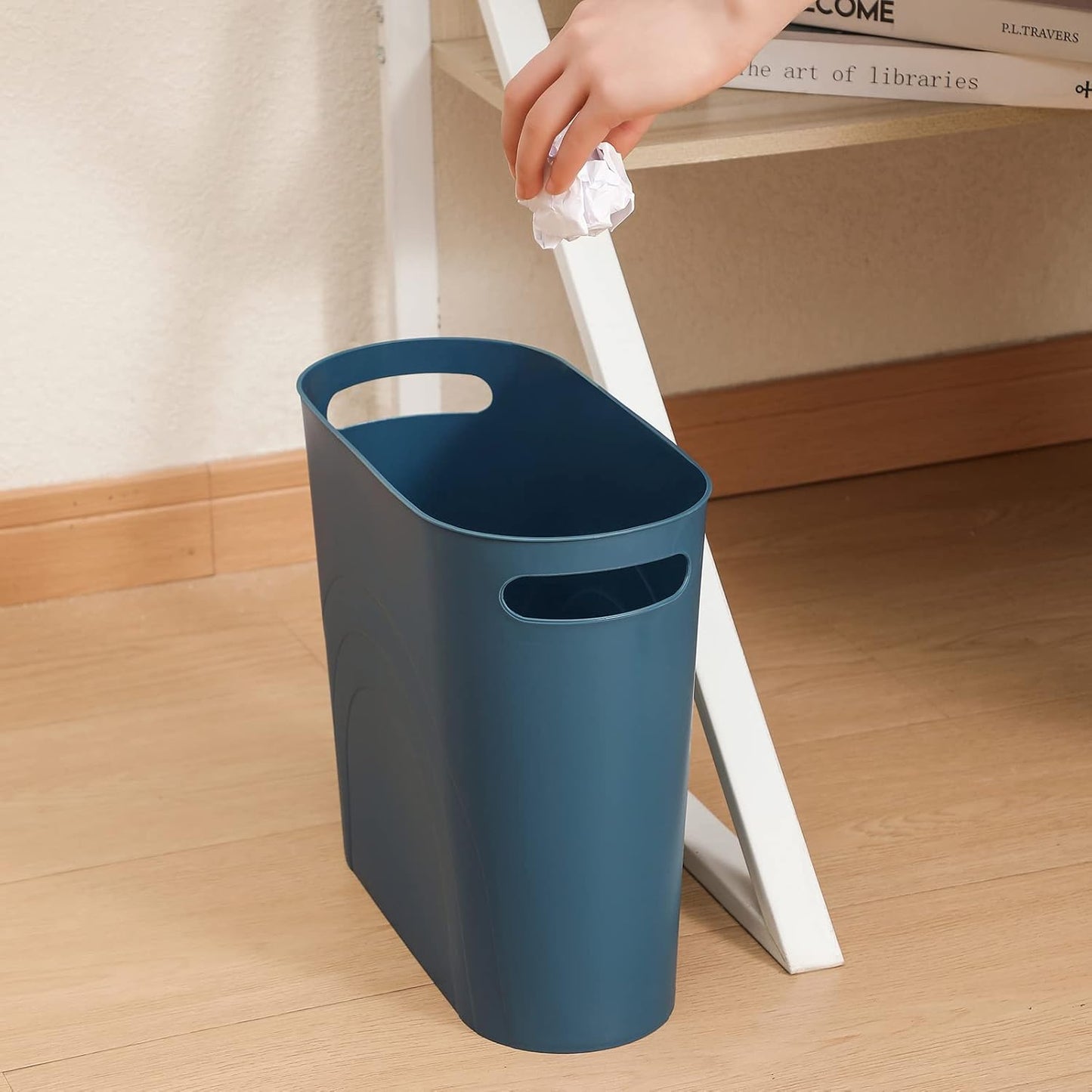 rejomiik Small Trash Can, 3.5 Gallon Slim Garbage Can Plastic Waste Basket with Handles Container Bin for Narrow Spaces Bathroom, Bedroom, Kitchen, Office at Home, Teal Blue