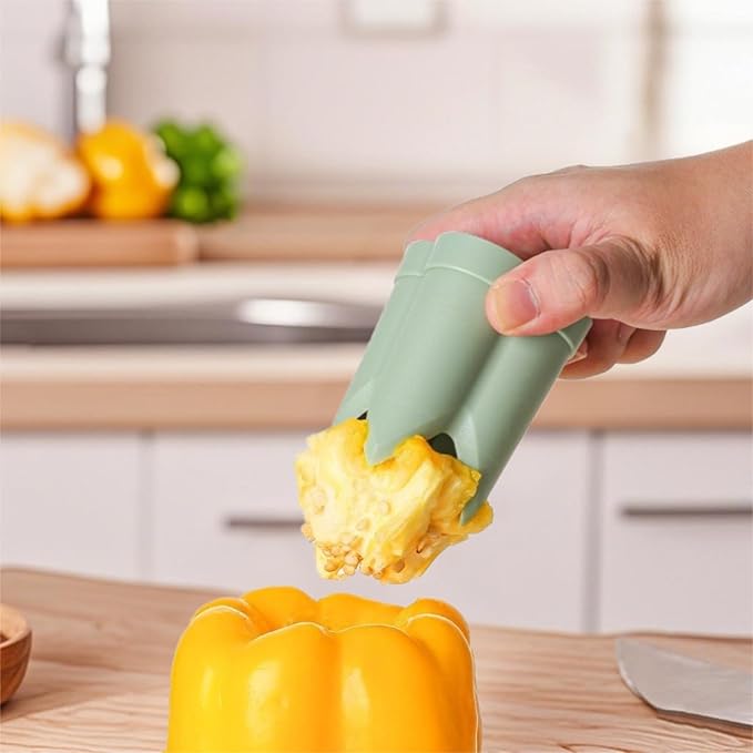 Pepper Corer, 2 in 1 Red Bell Pepper Seed Corer Remover Tool, Fruit & Vegetable Corers Quick Cave Tools for Jalapeno Cutter Deseeder, S-Blue, 3 PCS