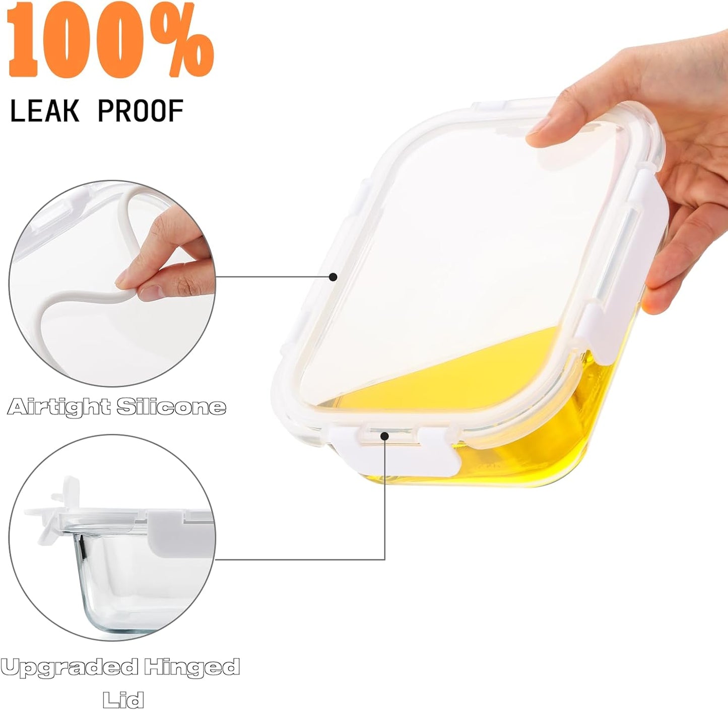 5 Pack 36 Oz Glass Meal Prep Containers with Lids, Reusable Glass Food Storage Containers with Lids, Leak Proof, Microwave, Oven, Freezer and Dishwasher Safe (White)