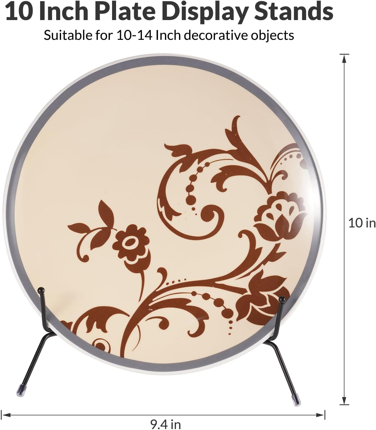 2 Pack Improved Anti-Slip Plate Stands, 10 Inch Black Iron Display Stands for Frames, Pictures, Books, Artworks
