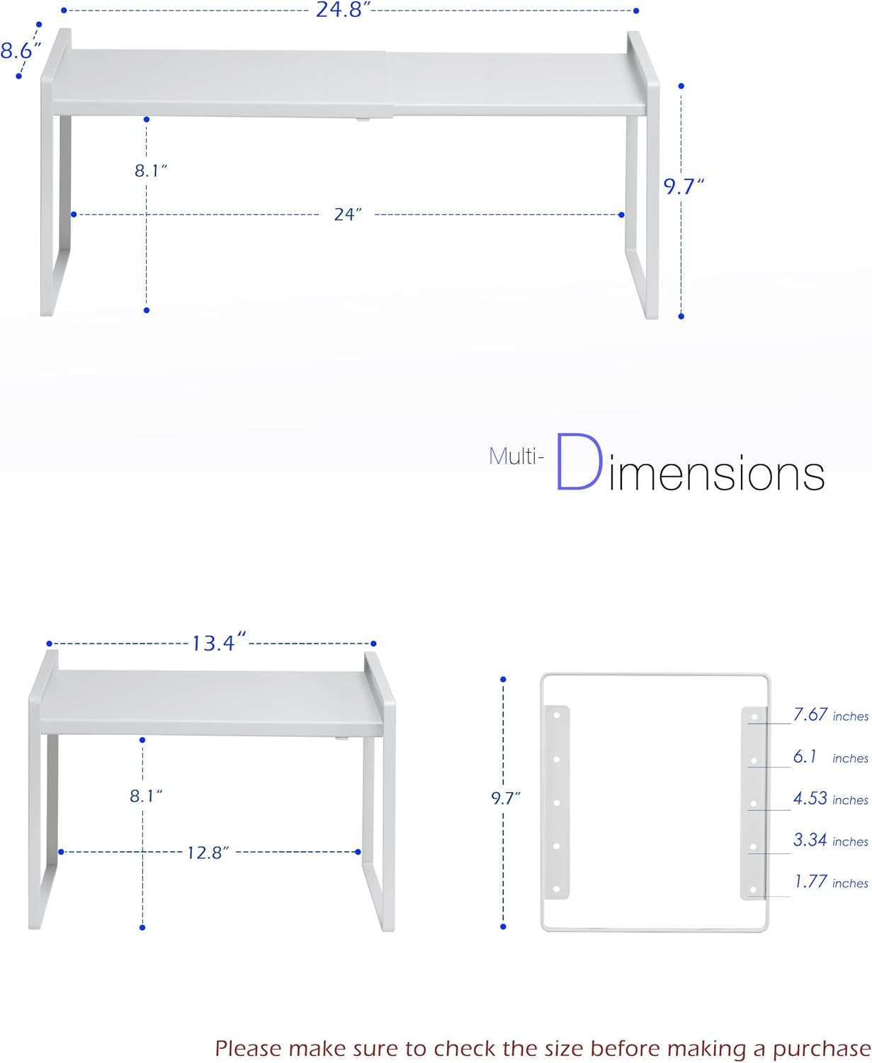 Nxconsu Cabinet Shelf Organizer Expandable 5 Heights Adjustable Stackable Rack Riser for Kitchen Pantry Cupboard Under Sink Organization Storage Space Saver Heavy Duty Metal White