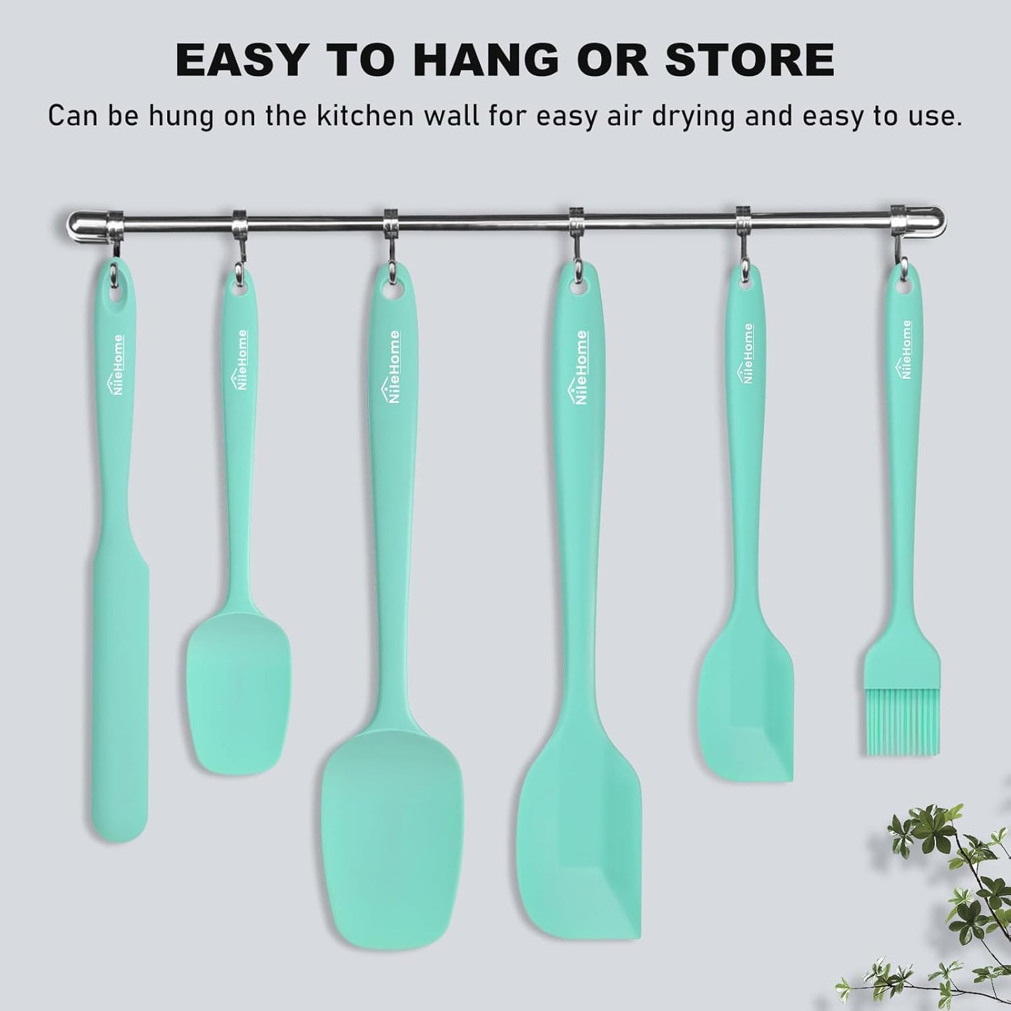 NileHome Silicone Spatula Set, 6 Pcs Food Grade Kitchen Utensils with Silicone Brush Heat Resistant Dishwasher Safe BPA-Free Rubber Spatula for Scraping, Baking, Cooking, Mixing, Turquoise