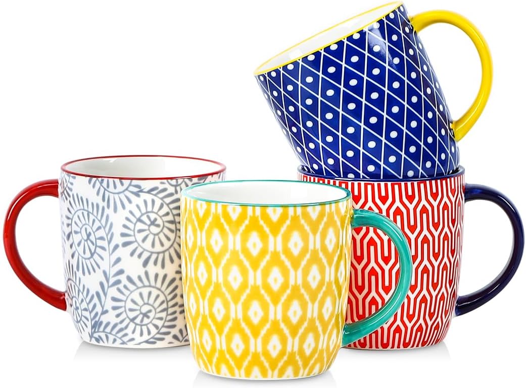 Selamica 10 OZ Coffee Mugs Set of 4, Small Coffee Cups Ceramic with Handle, Coffee Mug for Cappuccino Latte Cocoa Milk Tea, Dishwasher Microwave Safe, Assorted Colors