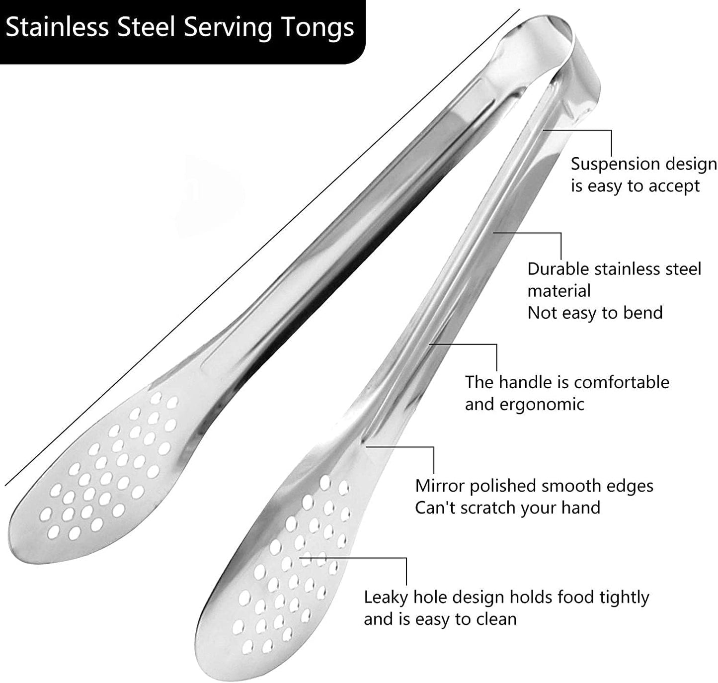6 Pack Buffet Tongs,Stainless Steel Serving Tongs Serving Utensils 7Inch,9Inch,12Inch
