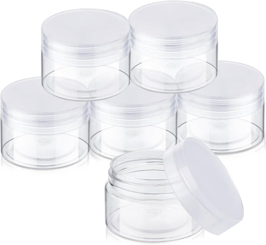 SATINIOR 6 Pack 4 oz Plastic Jars Containers with Lids Wide-mouth Refillable Leakproof Reusable Round Empty Jars for Travel Cosmetic Dry Food Spice Candy Cookie Home Kitchen Organizing (Clear)