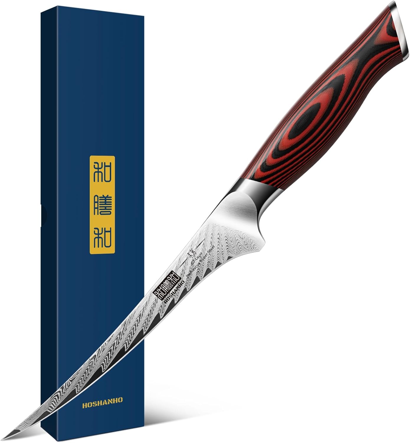 HOSHANHO Fillet Knife 7 Inch, Damascus Steel Boning Knife, Professional Fish Fillet Knife for Meat Chicken Cutting, Meat Knife with G10 Ergonomic Handle