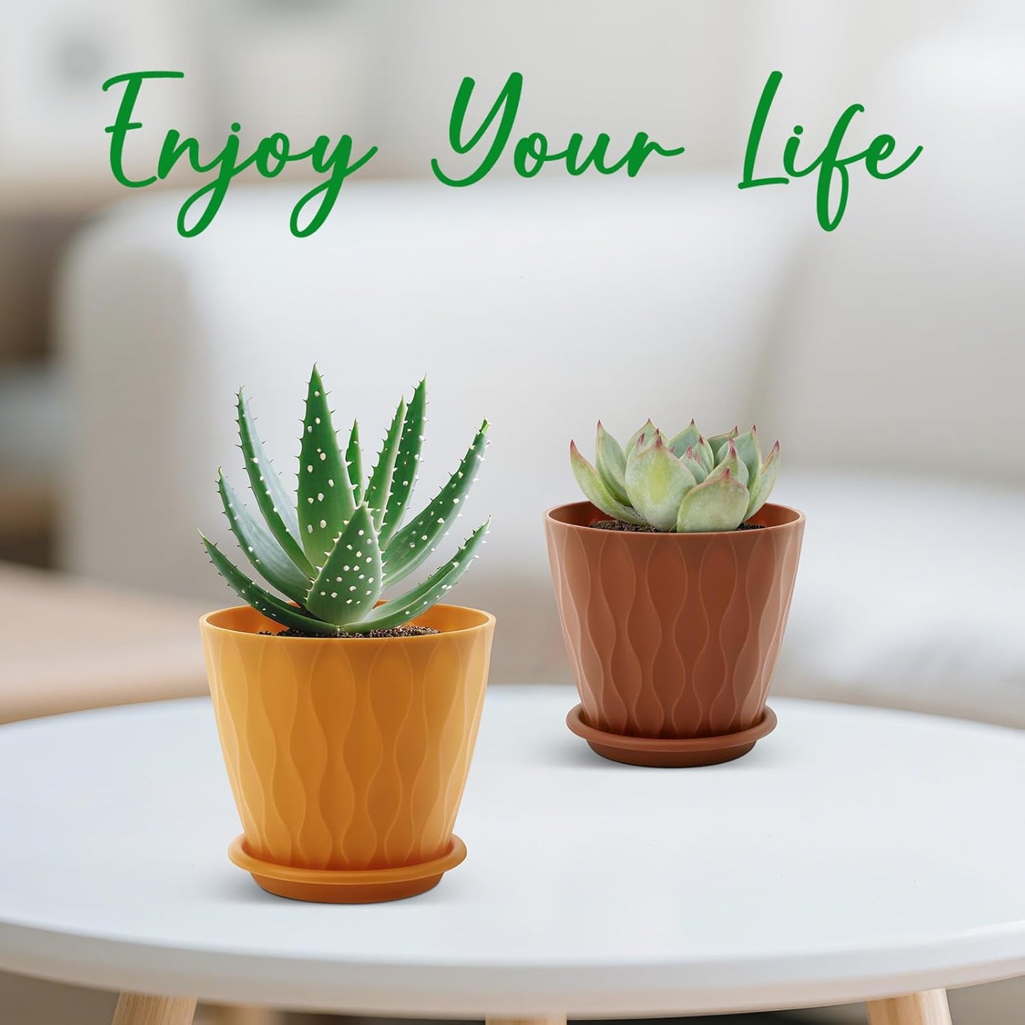 4 inch Plant Pots, 5 Pack Flower Pots Outdoor Indoor, Planters with Drainage Holes and Tray Saucers (Multicolor)