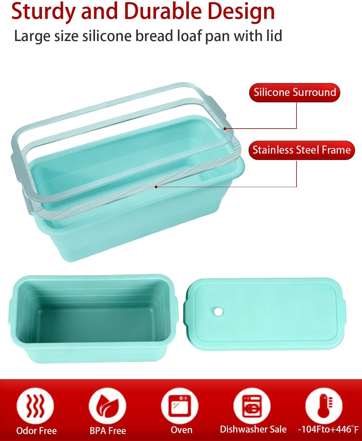 Large size foldable silicone bread loaf pan with lid,11x4.7 Inch easy to store non stick Bread Baking Pans,Sourdough Bread Pan with Baking Tool Supplies Kit for Homemade Bread, Cake